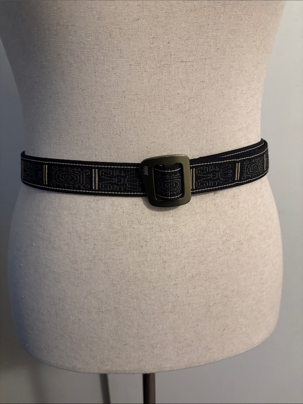 REI Reversable Belt with Geometric Stitching and Brass-Tone Buckle